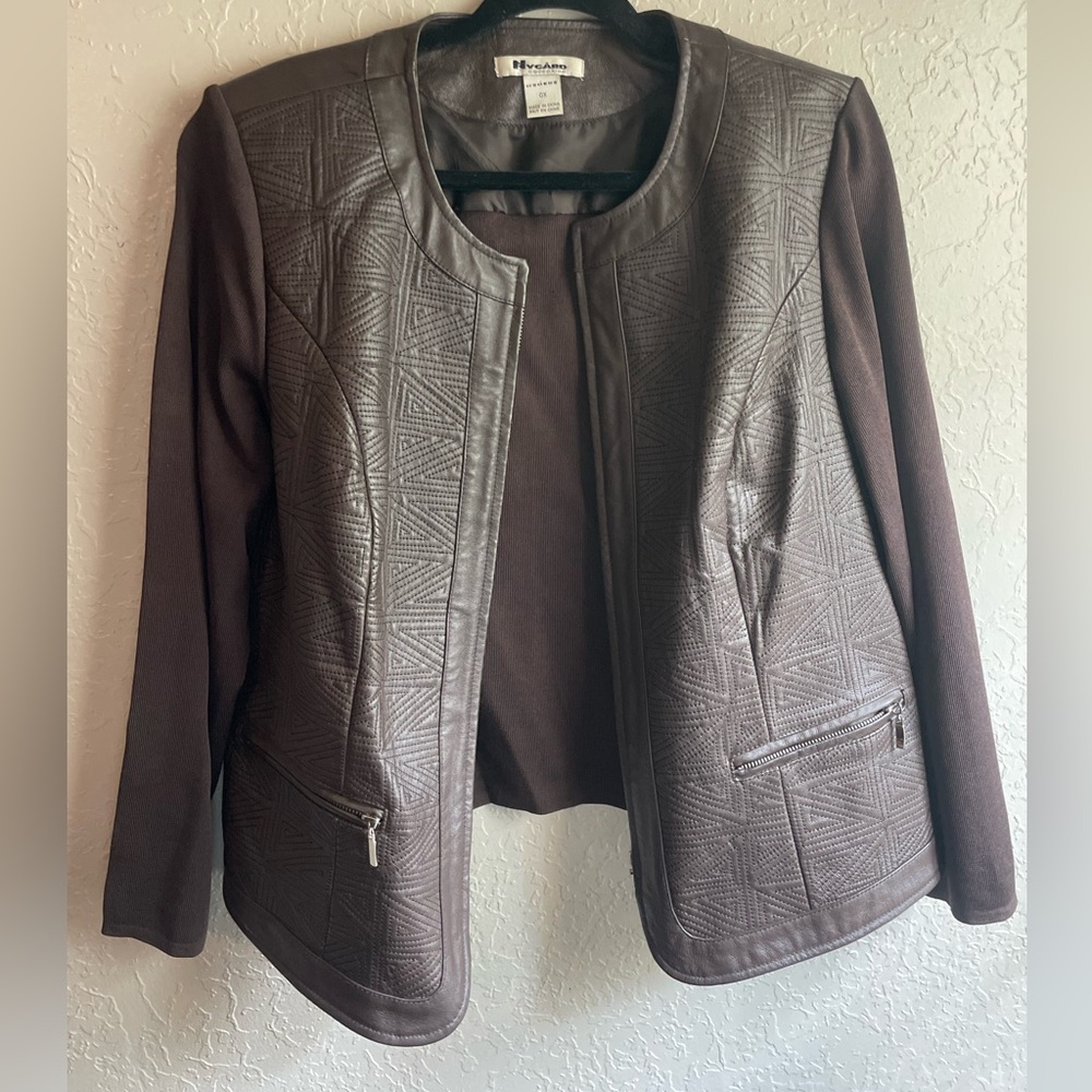 Nygard Collection golden bronze Leather Jacket motorcycle St. John tribal chic